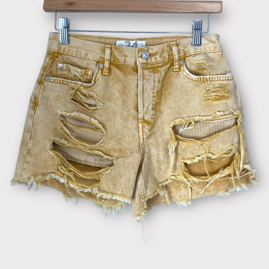We The Free Free People Mineral Wash Distressed Mustard Hight rise short 24