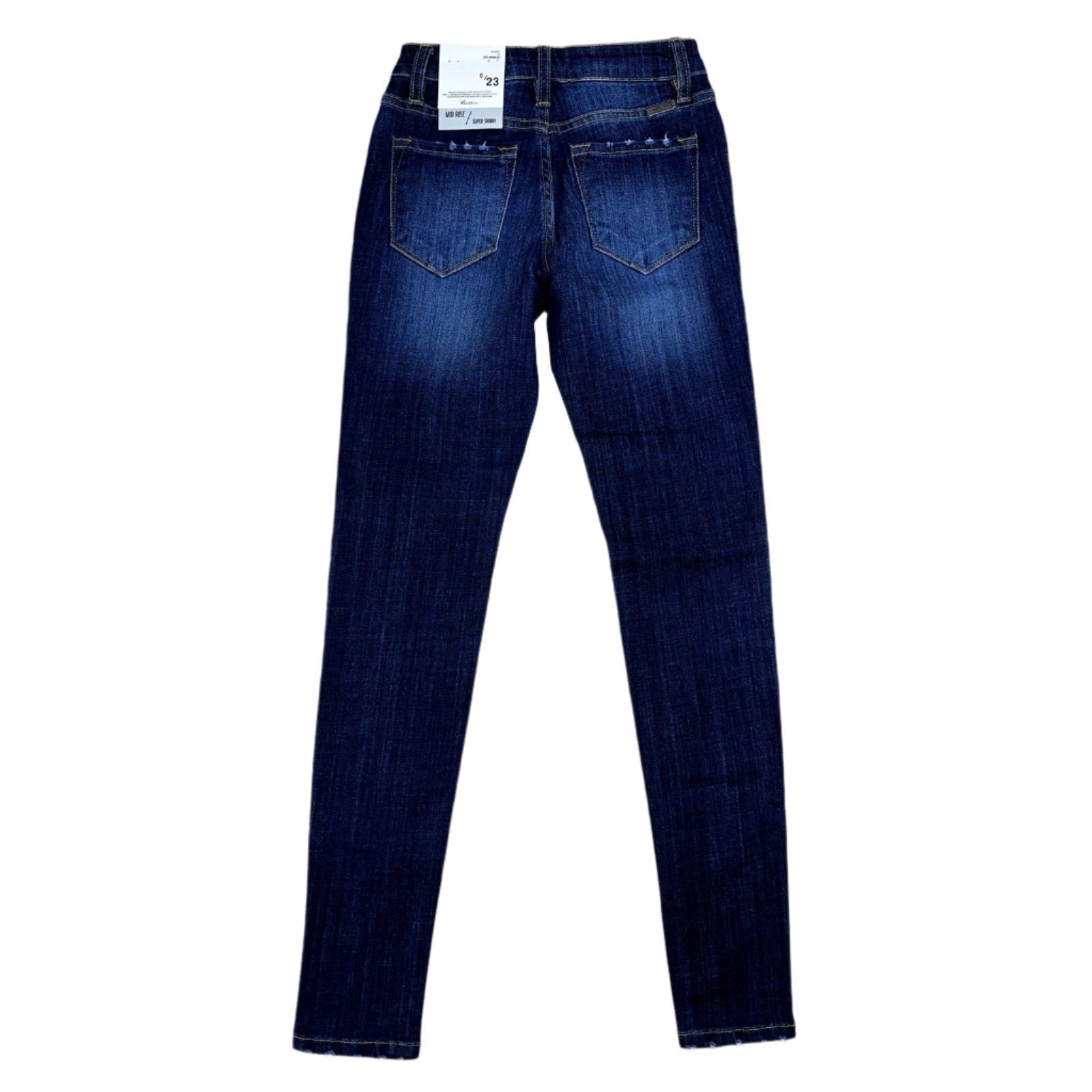 Pair of blue jeans on a wooden surface