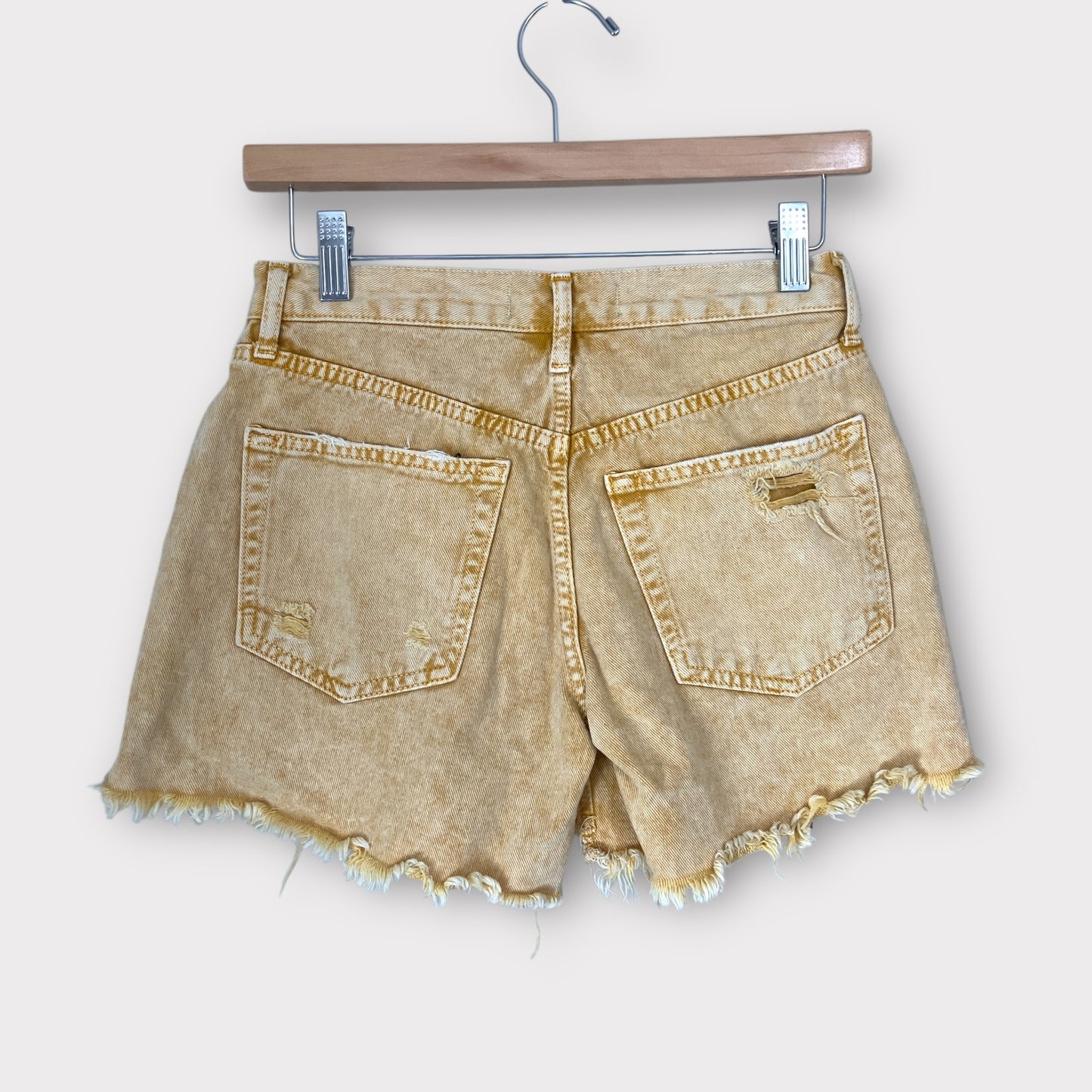We The Free Free People Mineral Wash Distressed Mustard Hight rise short 24