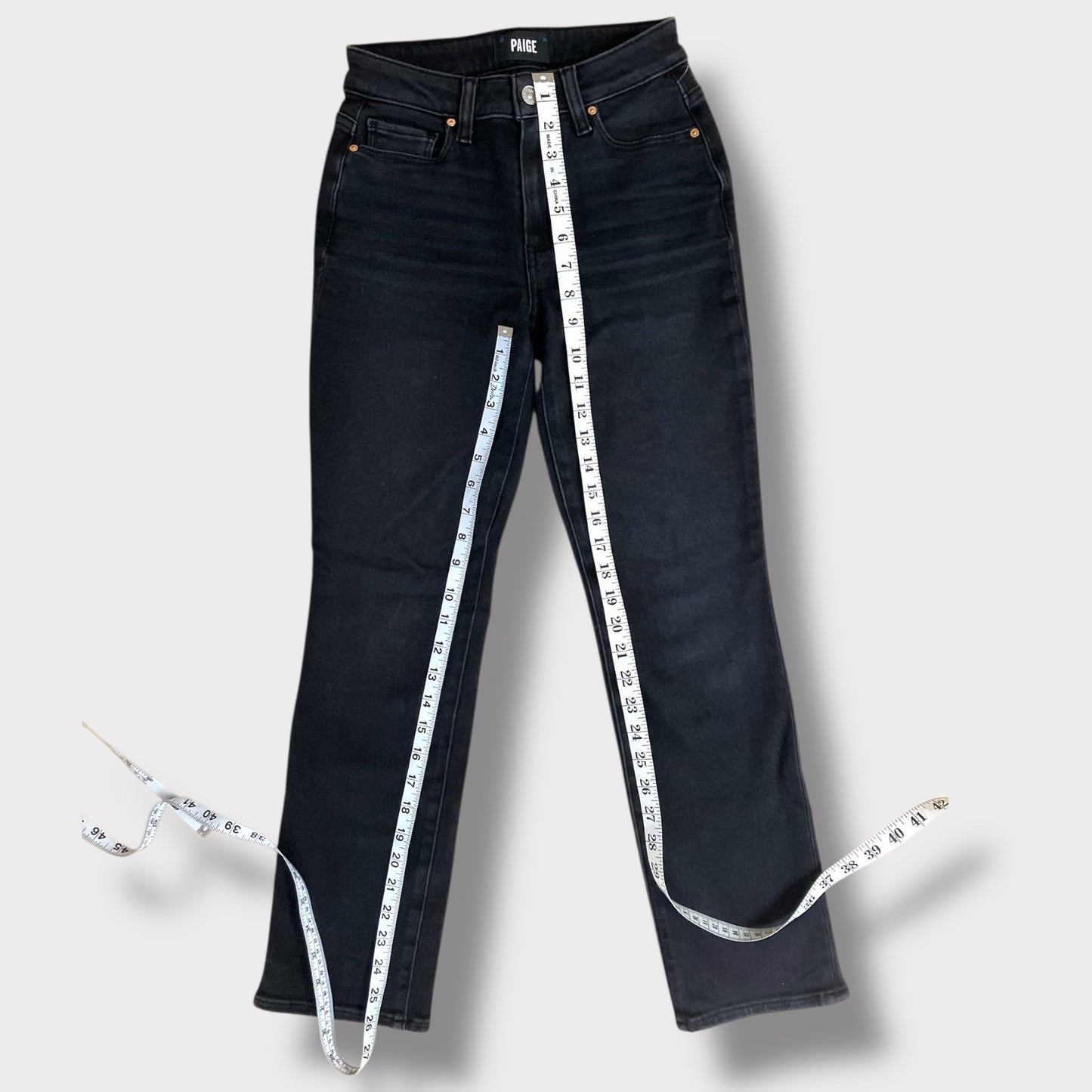 Paige Mid Rise Cindy Black Straight Leg super soft denim 24