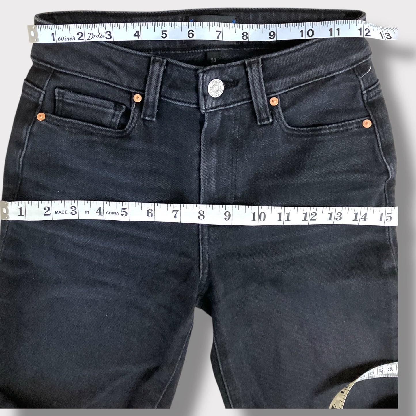 Paige Mid Rise Cindy Black Straight Leg super soft denim 24