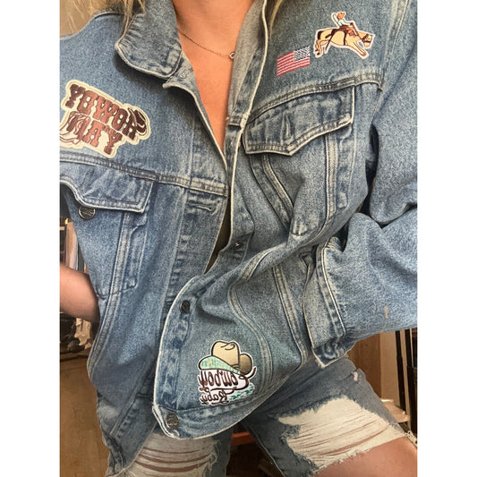 True Vintage 1990’s Port Authority Oversized XL Denim Jacket with Patches | Western Vibes | 90’s Kid